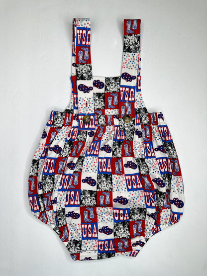 Western USA Suspender Bamboo Romper