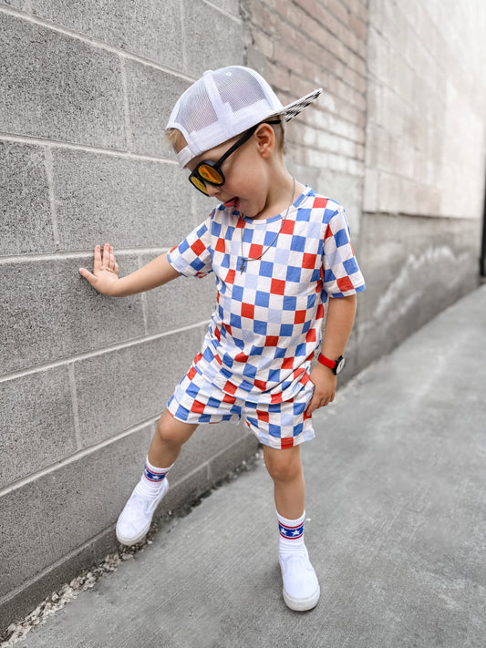 Checker- Red white + Blue bamboo set RTS