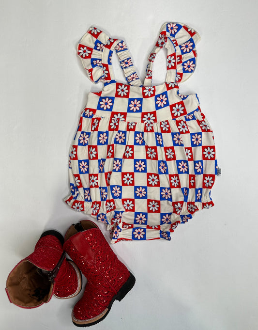 Patriotic Checkered Bamboo Romper