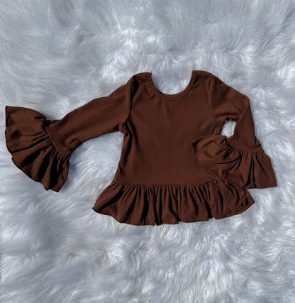 Chocolate Brown Ruffled Sleeve Top