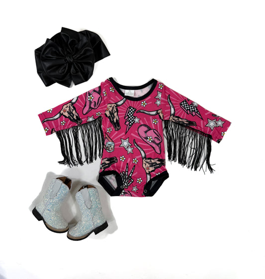 Pink Western Print Fringed Leo