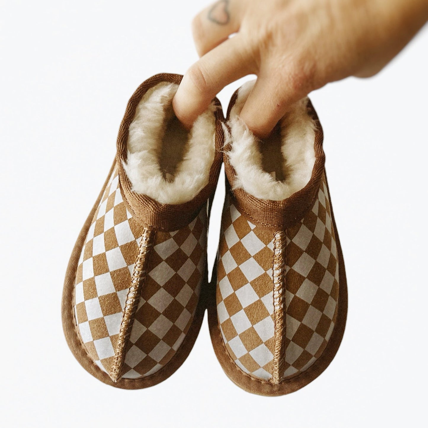 Cozy Checkered Mules - Beige