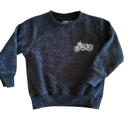 Moto Sweatshirt Acid Wash Black