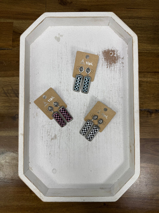 Checkered Bar Earrings (3 colors)