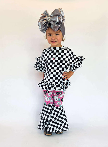 Race Ya checkered ruffle top