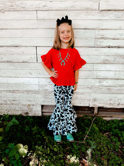 Black Cow Print Double Bell Bottoms