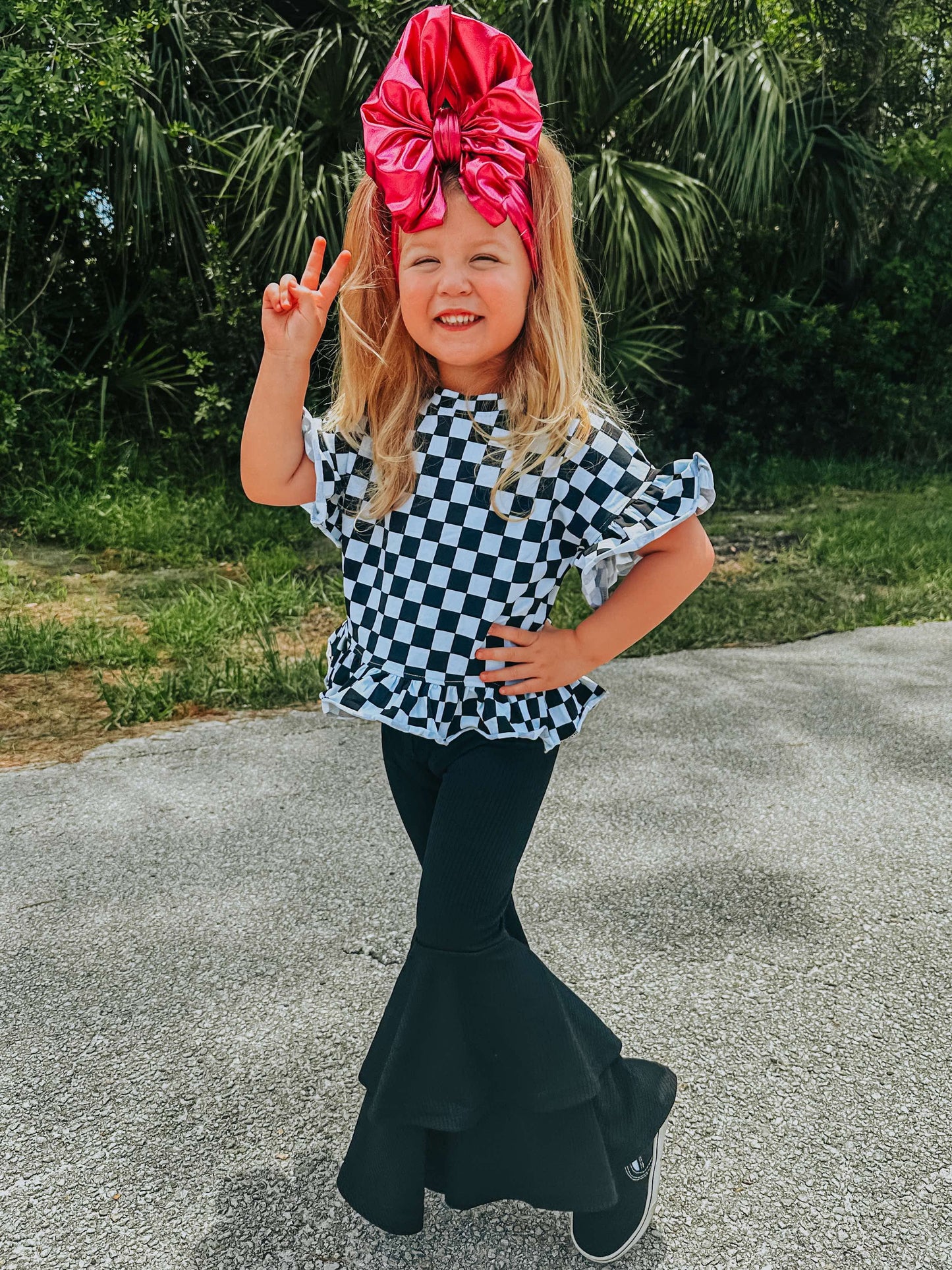 Race Ya checkered ruffle top