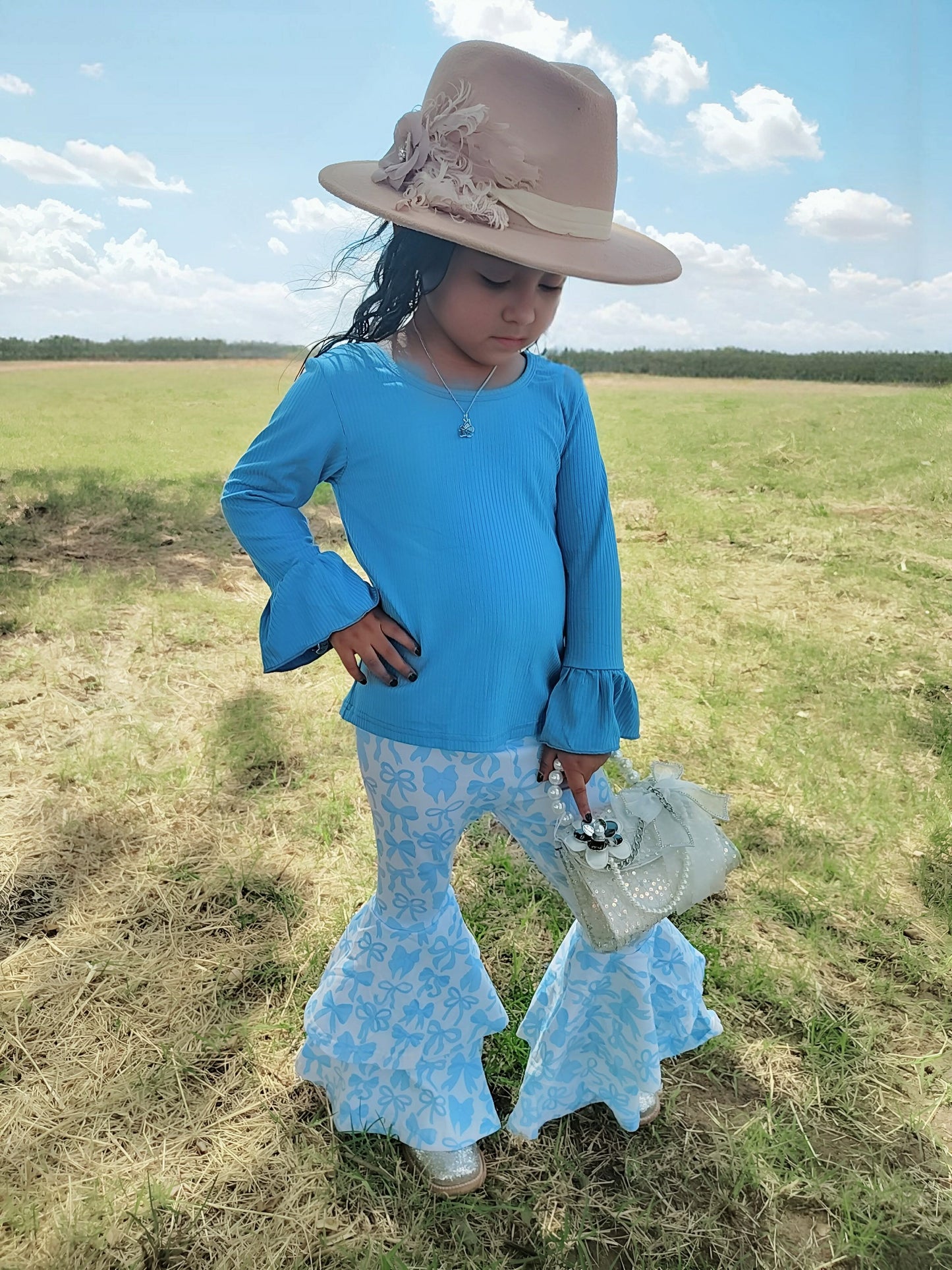 Blue Ruffled Sleeve Top
