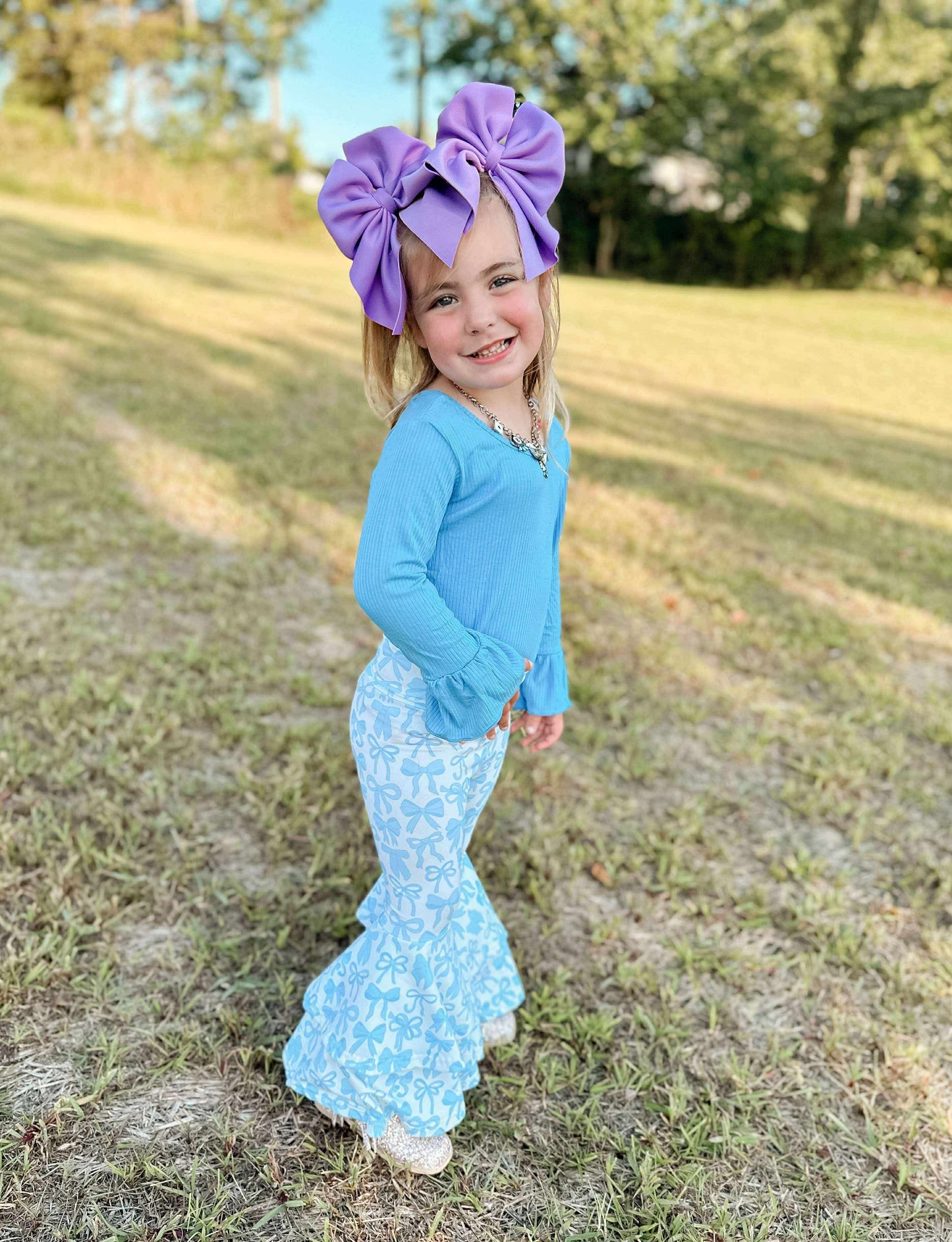 Blue Ruffled Sleeve Top