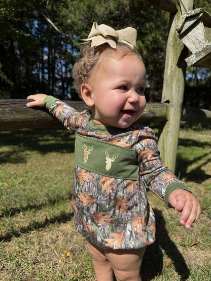 Boys Camo Deer Smocked Romper