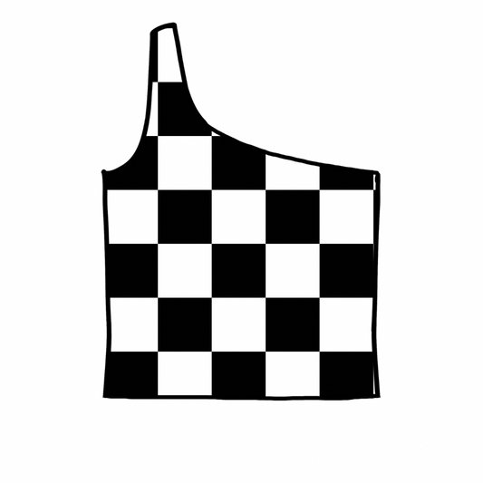 Black & White Checker Print One Shoulder Top