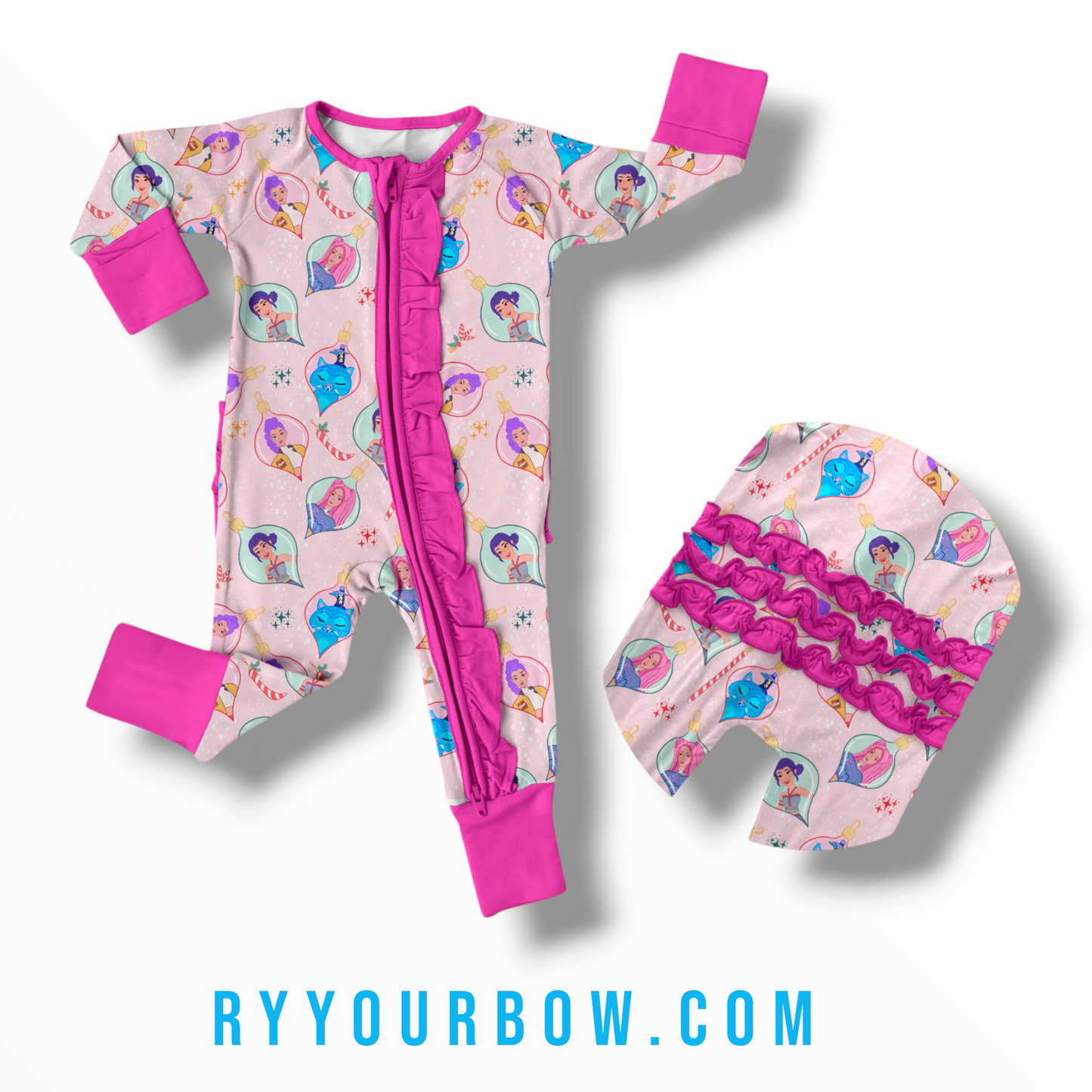 Pink Christmas Girls Ruffled Zippy *PREORDER*