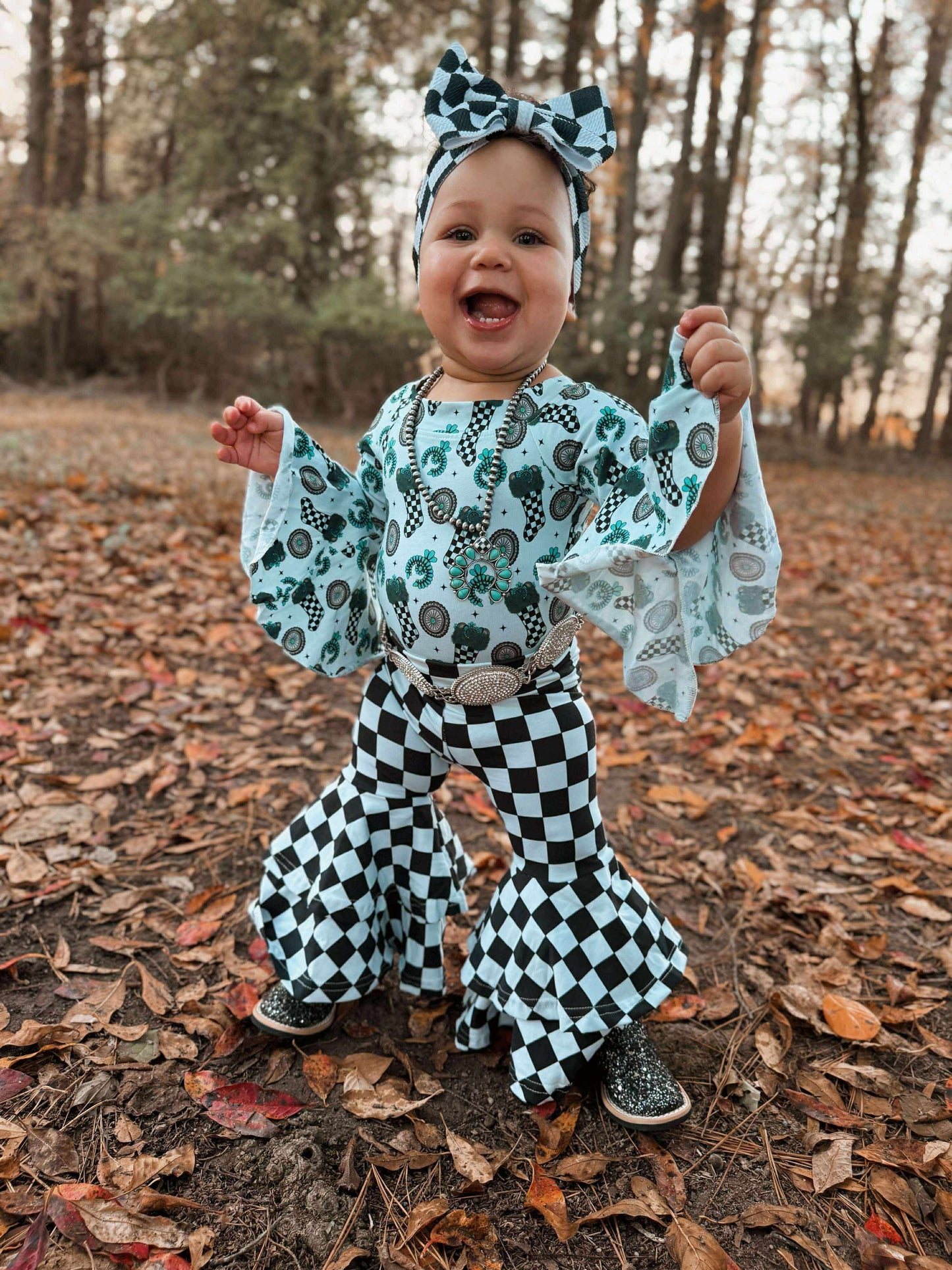 Turquoise Christmas Bell Sleeve Leo/Top (FINAL SALE)