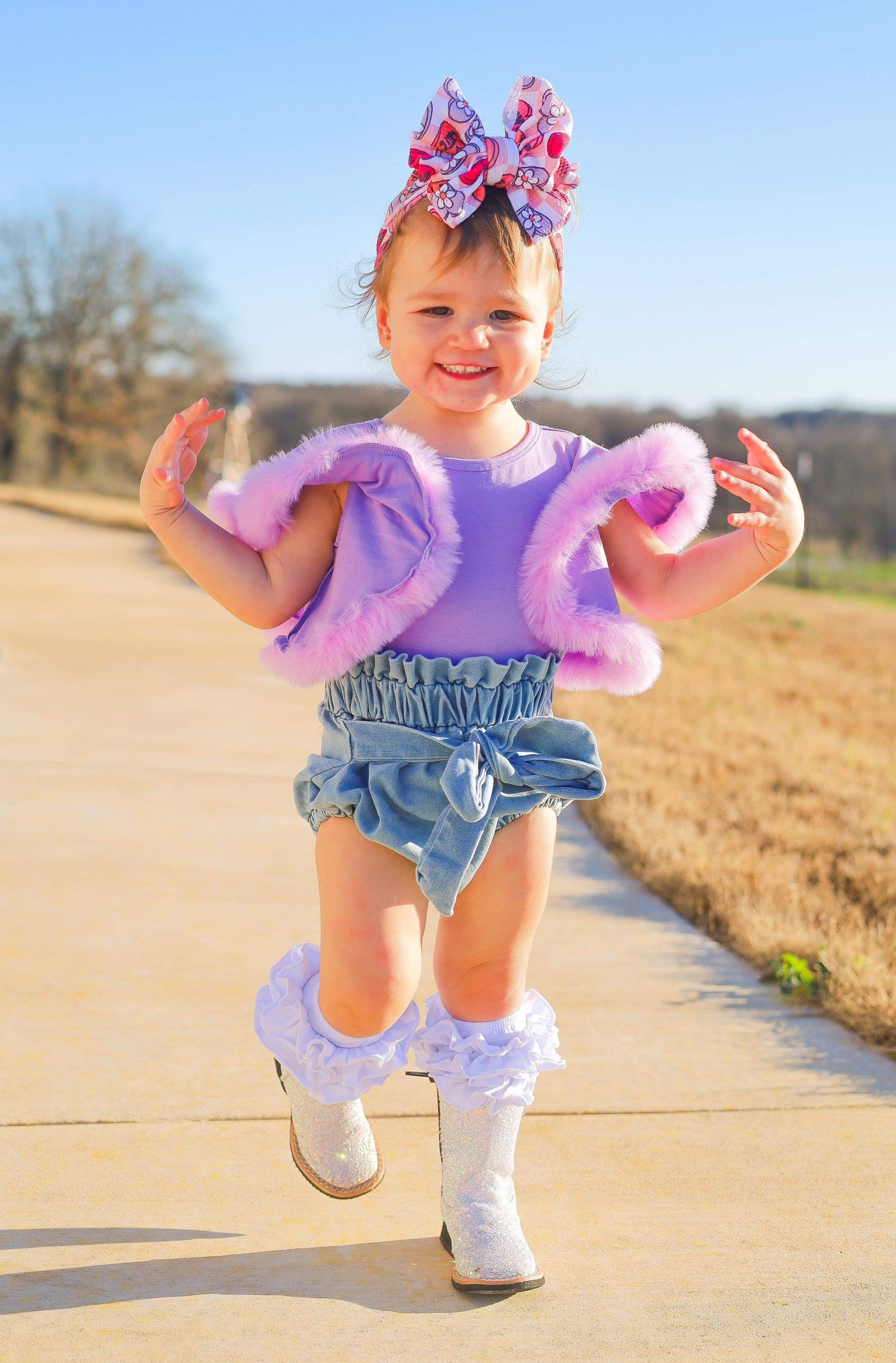 Light purple with boa sleeves romper/top