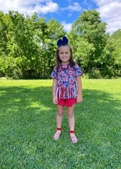 Patriotic Tie Dye Fringe Top