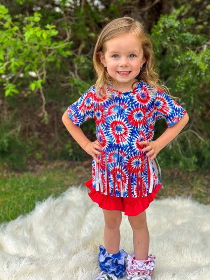 Patriotic Tie Dye Fringe Top