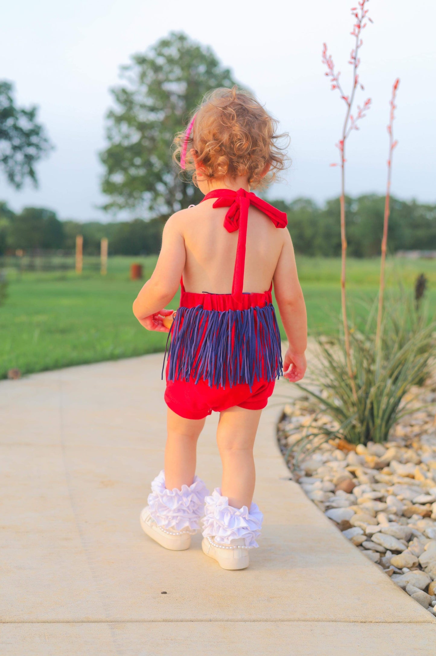 Suede-like USA Fringe Romper