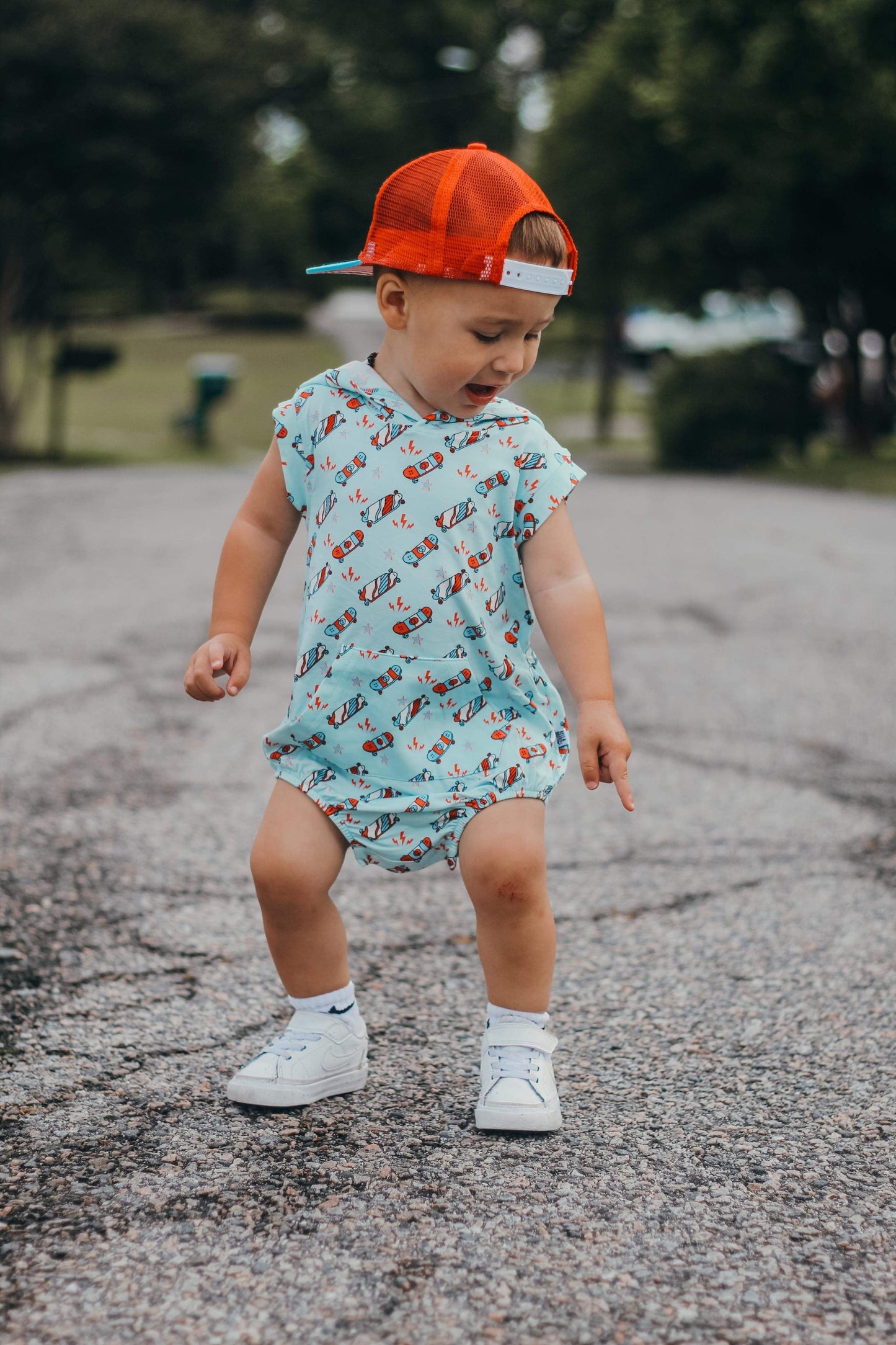 Red, White & Skate Bamboo Hooded Romper