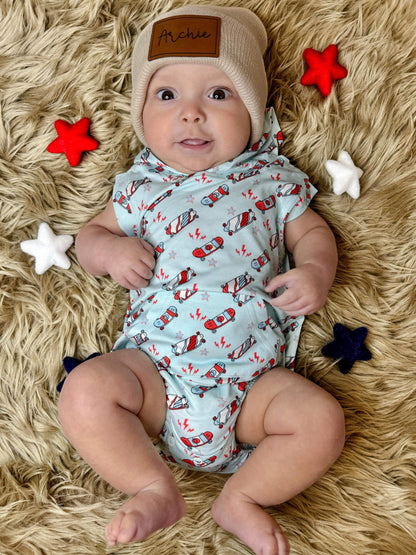 Red, White & Skate Bamboo Hooded Romper