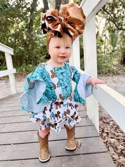 Turquoise Slab Bell Sleeve Leo/Top