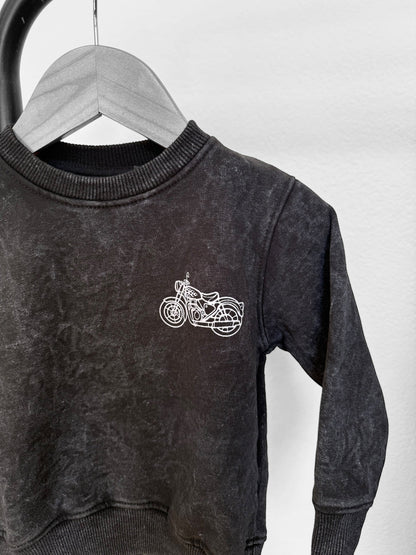 Moto Sweatshirt Acid Wash Black