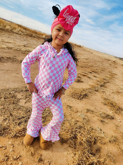 Pink Checkered Ruffled Set