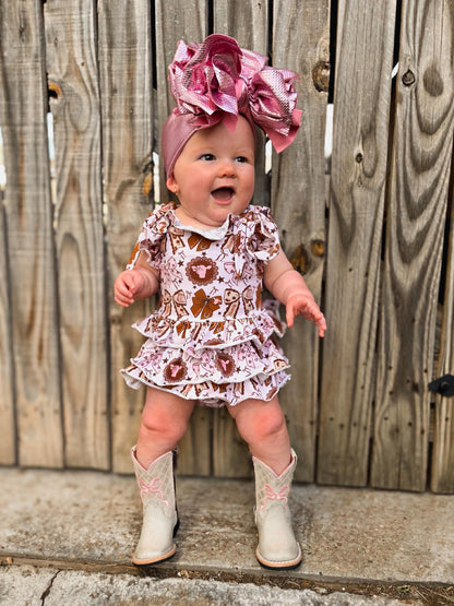 Pink cows ruffle romper
