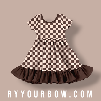 Mocha Check Ruffled Dress *PREORDER*