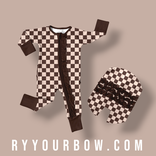 Mocha Check Ruffled Zippy *PREORDER*